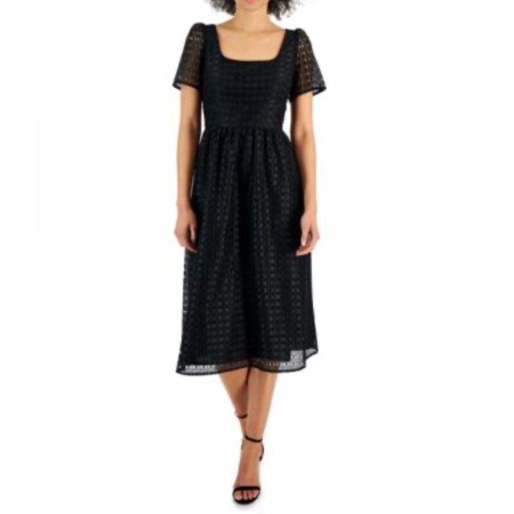 Anne Klein Square-Neck Lace Midi Black Dress Size 6 NEW
